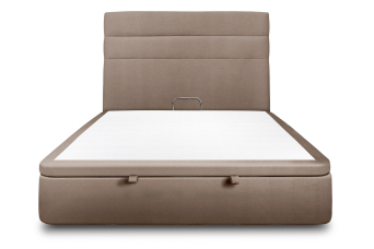 Lit coffre 200x200 cm avec Tête de lit à lignes - Tissu Velours Taupe