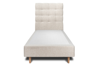 Lit 90x190 cm - Sommier tapissier H35 cm + tête de lit capitonnée - Tissu Bouclette Beige Clair