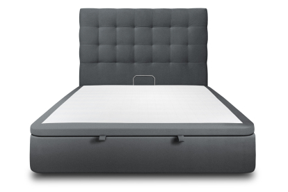 Lit coffre 200x200 cm avec Tête de lit capitonnée - Tissu Velours Gris Anthracite