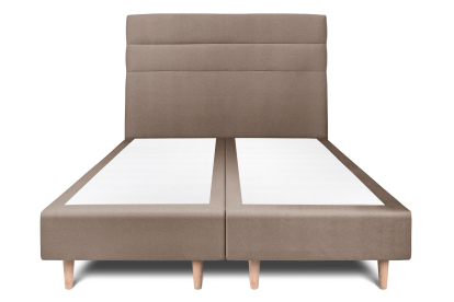 Lit 2x 80x200 cm - Sommier tapissier H35 cm + tête de lit à lignes - Tissu Velours Taupe