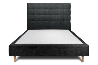 Lit 140x200 cm - Sommier tapissier H35 cm + tête de lit capitonnée - Tissu Bouclette Noir