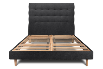Lit 160x200 cm - Sommier à lattes H29 cm + tête de lit capitonnée - Tissu Toile natté Noir