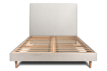 Lit 180x200 cm - Sommier à lattes H29 cm + tête de lit tapissée - Tissu Bouclette Beige Clair