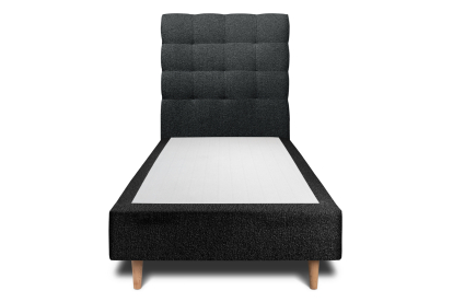 Lit 90x190 cm - Sommier tapissier H35 cm + tête de lit capitonnée - Tissu Bouclette Noir