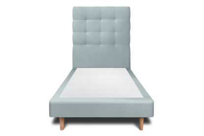 Lit 90x200 cm - Sommier tapissier H29 cm + tête de lit capitonnée - Tissu Velours Gris Bleuté