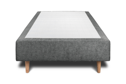 Lit 90x190 cm - Sommier tapissier H35 cm + tête de lit à lignes - Tissu Toile natté Gris Anthracite
