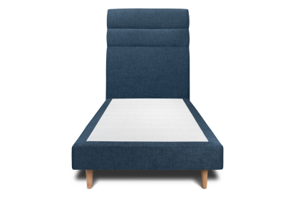 Lit 90x200 cm - Sommier tapissier H29 cm + tête de lit à lignes - Tissu Toile natté Bleu Océan