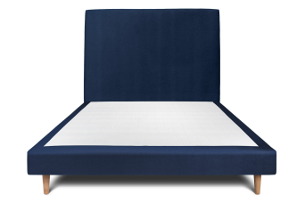 Lit 140x190 cm - Sommier tapissier H29 cm + tête de lit tapissée - Tissu Velours Bleu Océan