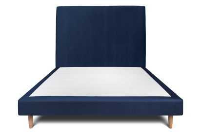 Lit 140x190 cm - Sommier tapissier H29 cm + tête de lit tapissée - Tissu Velours Bleu Océan