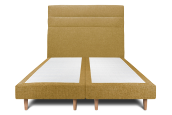 Lit 2x 100x200 cm - Sommier tapissier H29 cm + tête de lit à lignes - Tissu Toile natté Jaune