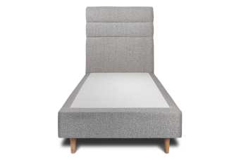 Lit 90x200 cm - Sommier tapissier H35 cm + tête de lit à lignes - Tissu Bouclette Gris