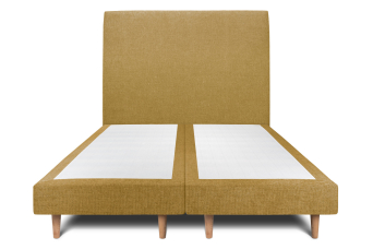 Lit 2x 100x200 cm - Sommier tapissier H29 cm + tête de lit tapissée - Tissu Toile natté Jaune
