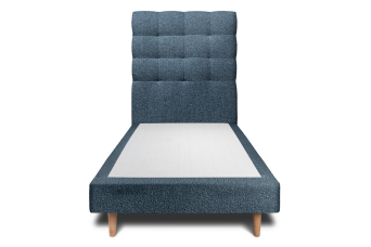 Lit 90x200 cm - Sommier tapissier H29 cm + tête de lit capitonnée - Tissu Bouclette Bleu