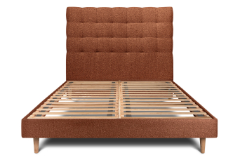 Lit 180x200 cm - Sommier à lattes H29 cm + tête de lit capitonnée - Tissu Bouclette Terracotta