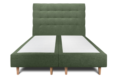 Lit 2x 100x200 cm - Sommier tapissier H35 cm + tête de lit capitonnée - Tissu Toile natté Vert Kaki