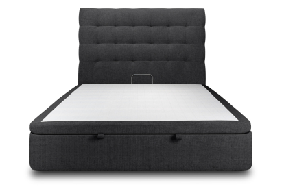 Lit coffre 180x200 cm avec Tête de lit capitonnée - Tissu Toile natté Noir
