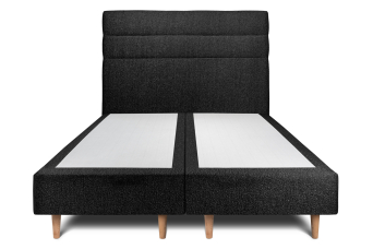Lit 2x 90x200 cm - Sommier tapissier H35 cm + tête de lit à lignes - Tissu Bouclette Noir