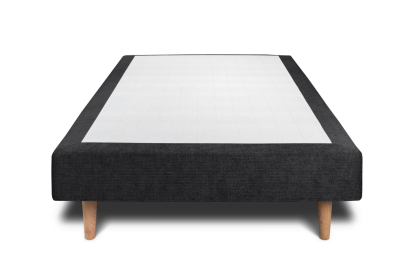 Lit 90x200 cm - Sommier tapissier H29 cm + tête de lit à lignes - Tissu Toile natté Noir