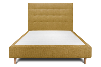 Lit 160x200 cm - Sommier tapissier H35 cm + tête de lit capitonnée - Tissu Toile natté Jaune