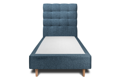Lit 90x200 cm - Sommier tapissier H35 cm + tête de lit capitonnée - Tissu Bouclette Bleu
