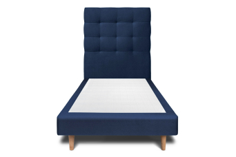 Lit 90x200 cm - Sommier tapissier H29 cm + tête de lit capitonnée - Tissu Velours Bleu Océan