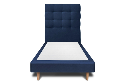 Lit 90x200 cm - Sommier tapissier H29 cm + tête de lit capitonnée - Tissu Velours Bleu Océan