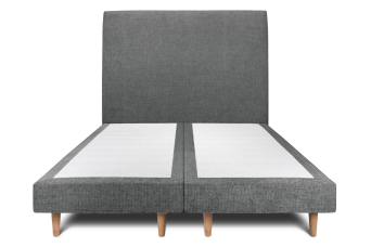 Lit 2x 90x200 cm - Sommier tapissier H29 cm + tête de lit tapissée - Tissu Toile natté Gris Anthracite