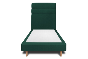 Lit 90x190 cm - Sommier tapissier H29 cm + tête de lit à lignes - Tissu Velours Vert