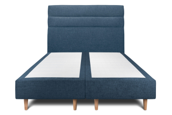 Lit 2x 80x200 cm - Sommier tapissier H35 cm + tête de lit à lignes - Tissu Toile natté Bleu Océan