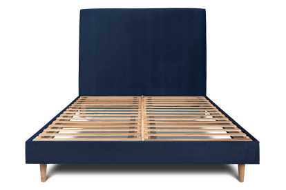 Lit 160x200 cm - Sommier à lattes H29 cm + tête de lit tapissée - Tissu Velours Bleu Océan