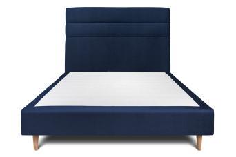 Lit 160x200 cm - Sommier tapissier H35 cm + tête de lit à lignes - Tissu Velours Bleu Océan