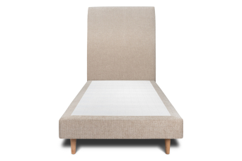 Lit 90x200 cm - Sommier tapissier H29 cm + tête de lit tapissée - Tissu Toile natté Beige Brun