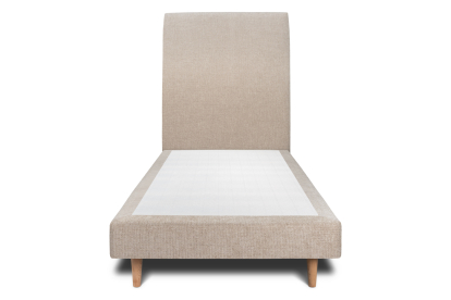 Lit 90x200 cm - Sommier tapissier H29 cm + tête de lit tapissée - Tissu Toile natté Beige Brun
