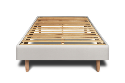 Lit 90x190 cm - Sommier à lattes H29 cm + tête de lit à lignes - Tissu Velours Gris Clair