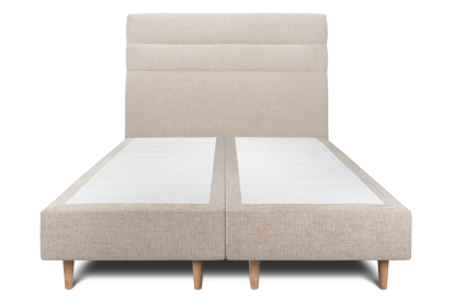 Lit 2x 90x200 cm - Sommier tapissier H35 cm + tête de lit à lignes - Tissu Toile natté Beige Brun