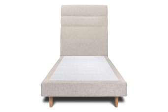 Lit 90x200 cm - Sommier tapissier H29 cm + tête de lit à lignes - Tissu Toile natté Beige Clair