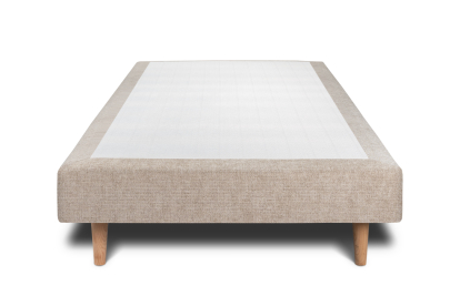 Lit 90x200 cm - Sommier tapissier H29 cm + tête de lit tapissée - Tissu Toile natté Beige Brun