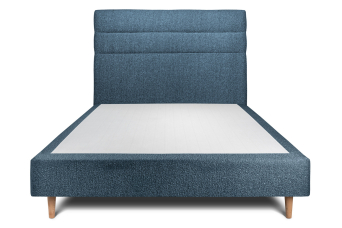 Lit 140x200 cm - Sommier tapissier H35 cm + tête de lit à lignes - Tissu Bouclette Bleu