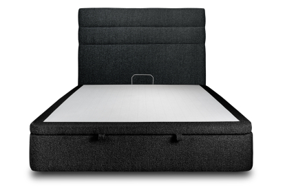 Lit coffre 140x200 cm avec Tête de lit à lignes - Tissu Bouclette Noir