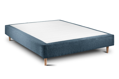 Lit 140x190 cm - Sommier tapissier H35 cm + tête de lit à lignes - Tissu Bouclette Bleu