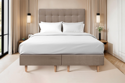 Lit 2x 80x200 cm - Sommier tapissier H35 cm + tête de lit capitonnée - Tissu Velours Taupe