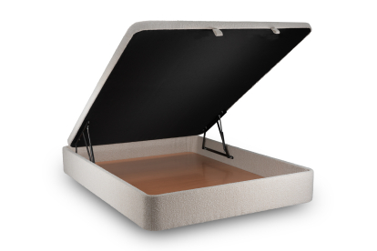 Lit coffre 180x200 cm avec Tête de lit capitonnée - Tissu Bouclette Beige Clair