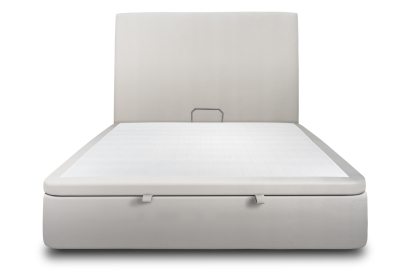 Lit coffre 140x200 cm avec Tête de lit tapissée - Tissu Velours Gris Clair