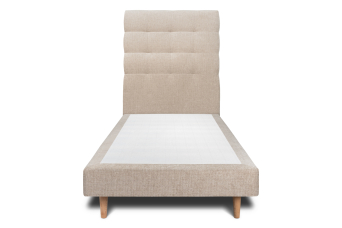 Lit 90x200 cm - Sommier tapissier H29 cm + tête de lit capitonnée - Tissu Toile natté Beige Brun