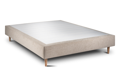 Lit 160x200 cm - Sommier tapissier H35 cm + tête de lit capitonnée - Tissu Toile natté Beige Brun