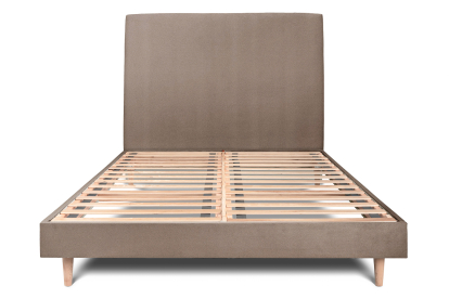Lit 140x190 cm - Sommier à lattes H29 cm + tête de lit tapissée - Tissu Velours Taupe