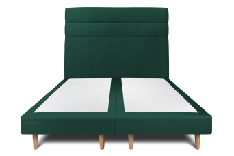 Lit 2x 100x200 cm - Sommier tapissier H29 cm + tête de lit à lignes - Tissu Velours Vert