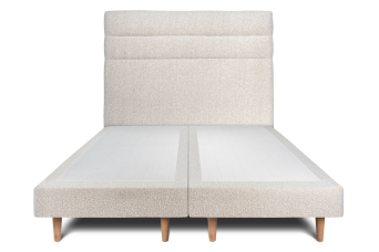 Lit 2x 90x200 cm - Sommier tapissier H29 cm + tête de lit à lignes - Tissu Bouclette Beige Clair