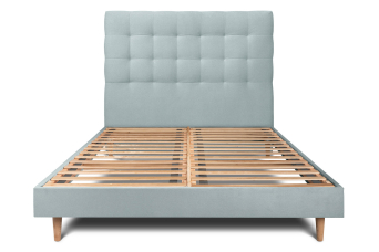 Lit 200x200 cm - Sommier à lattes H29 cm + tête de lit capitonnée - Tissu Velours Gris Bleuté