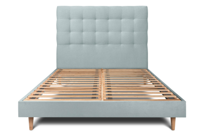 Lit 200x200 cm - Sommier à lattes H29 cm + tête de lit capitonnée - Tissu Velours Gris Bleuté